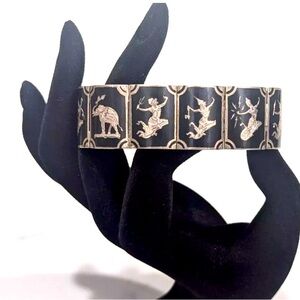 Vintage Siam Sterling Silver Bracelet Niello Panel Dancers & Elephant 7”